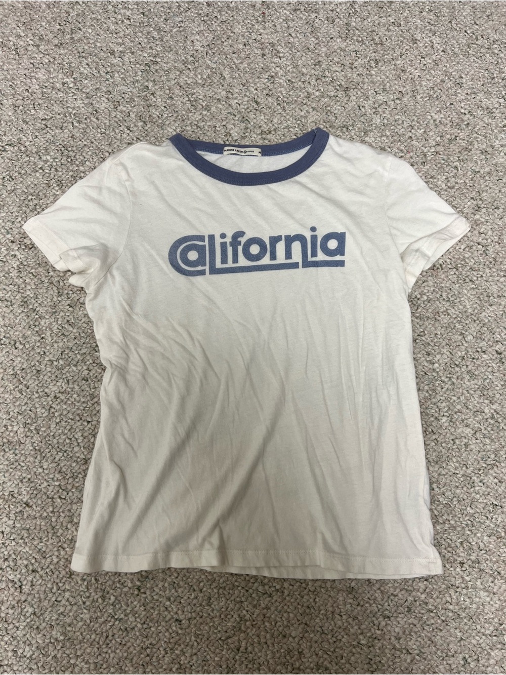 Marine Layer White Tee with Blue 'California' Logo